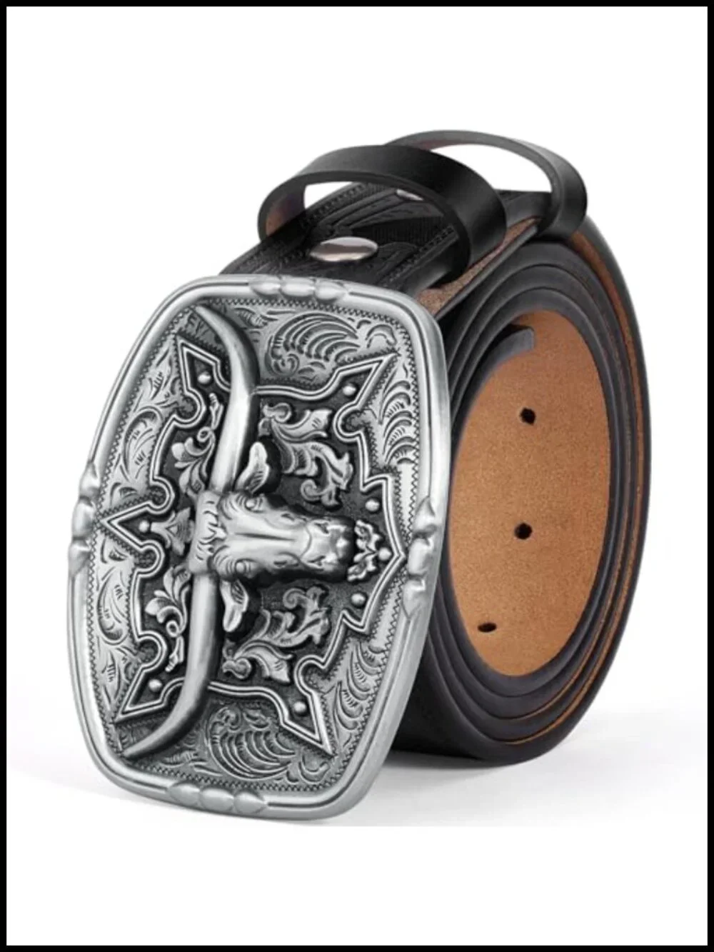 Men's Western Cowboy Belt with Engraved Buckle